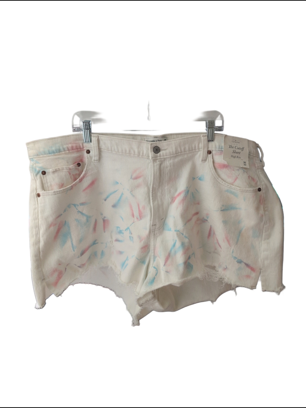 NWT White Denim Shorts Pink & Blue Tie-Dye Abercrombie & Fitch Plus Size 36/23